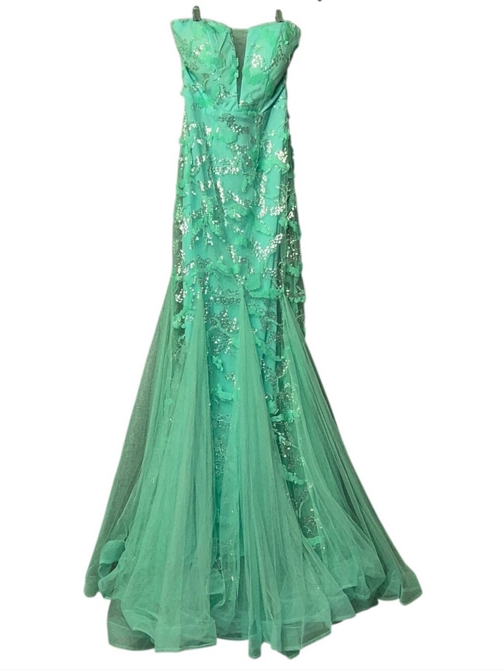 Strapless Mint Green Sequin Mermaid Evening Dress